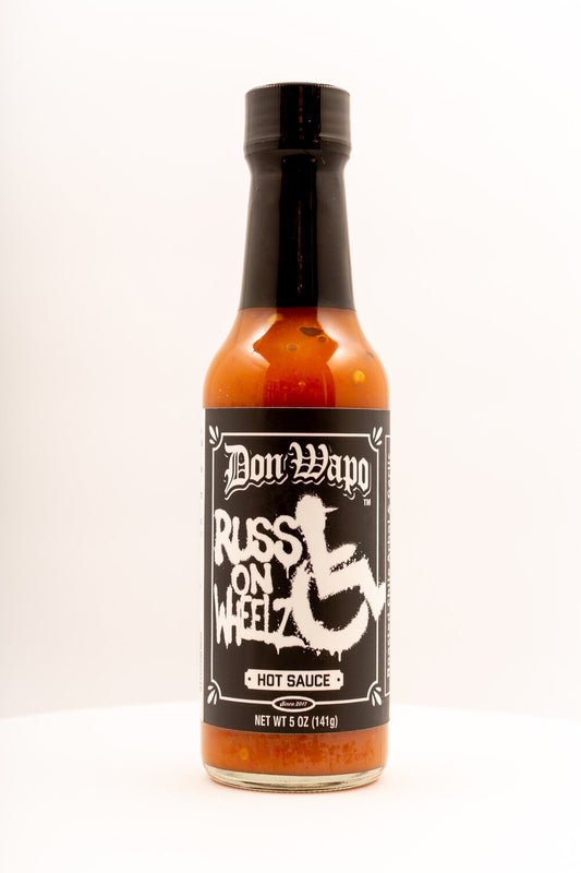 La Primera Limited Edition Re-label with RUSS ON WHEELZ Hot Sauce 5oz Bottle