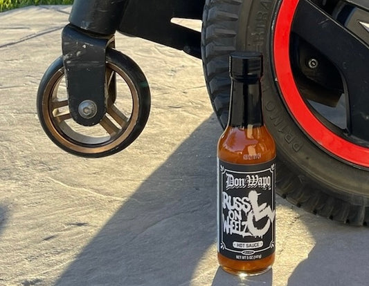 La Primera Limited Edition Re-label with RUSS ON WHEELZ Hot Sauce 5oz Bottle